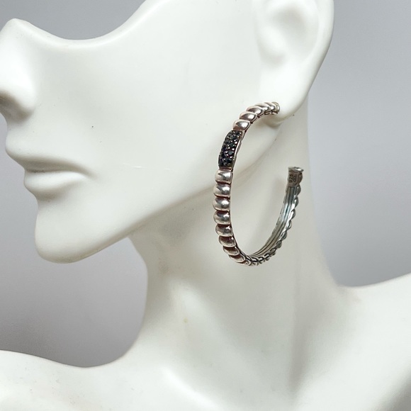 John Hardy Bedeg Lava Black Sapphire Hoop Earrings .925 - Picture 5 of 9